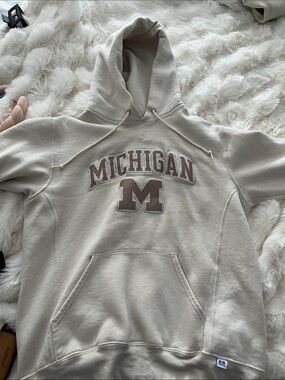Michigan Appliqué Crewneck Hoodie in Light Beige